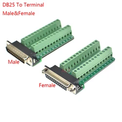 1PCS DB25 25PIN 2 ROW Male female connector to terminal adapter D-SUB RS232 TO RS485 converter 25 pin terminal board Module