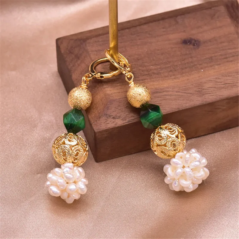 Ensemble de Boucles d'Oreilles en Œil de Tigre Vert Naturel, Bijoux Ethniques Européens et Américains, Vintage, Originaux, Faits à la Main, Breloques, pour Femme