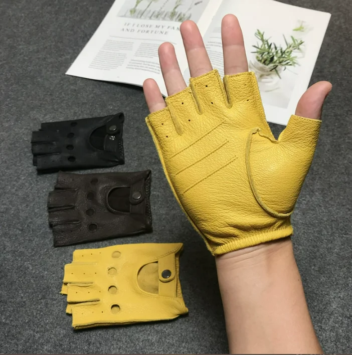 Leather Driving Glove - 사이클링 오픈 핑거 장갑, 남녀 스포츠