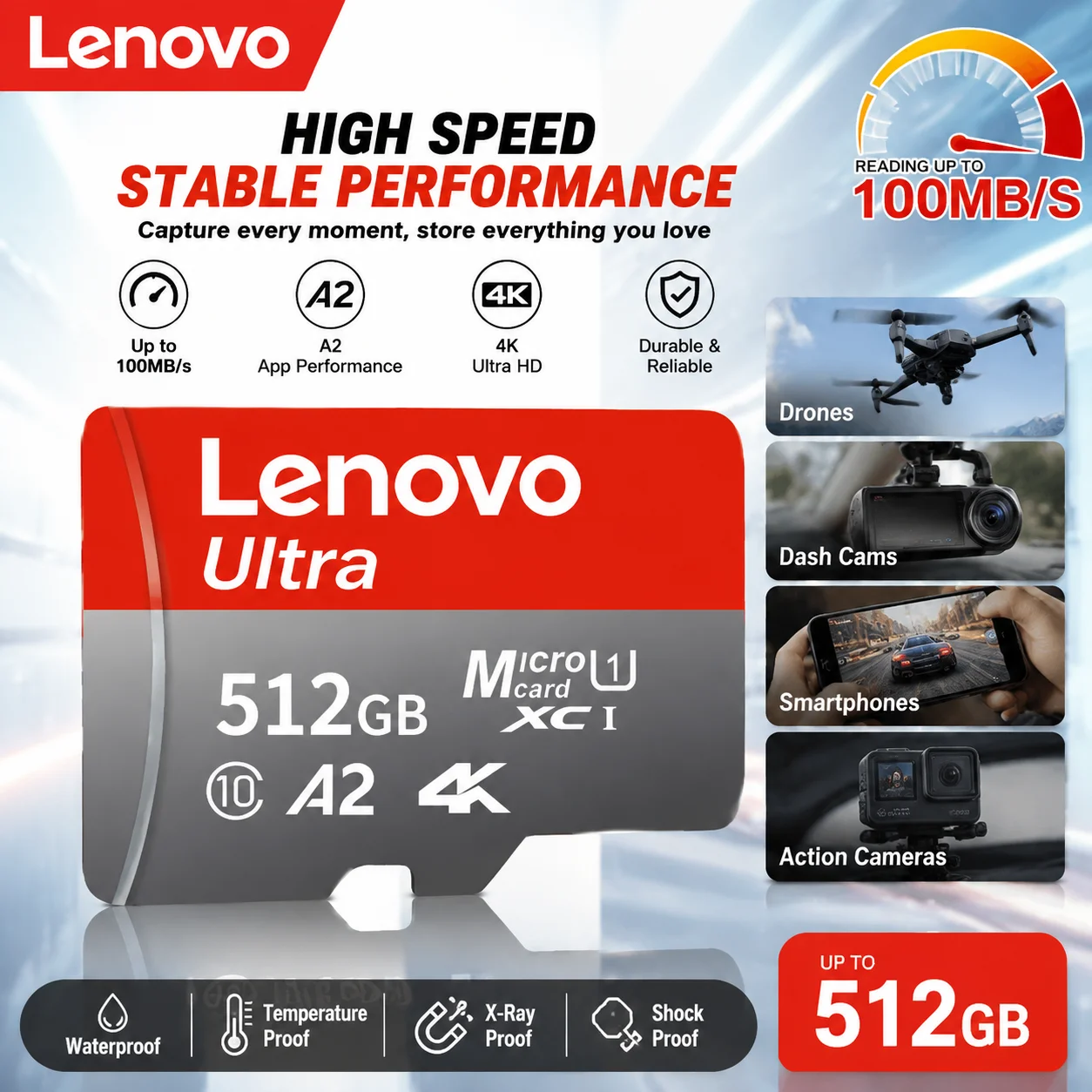 Lenovo A2 U3 V60 Extreme Pro Micro SD Card 1TB High Speed Transfer Memory Card for Nintendo Switch Steam Deck Tablet Smartphone