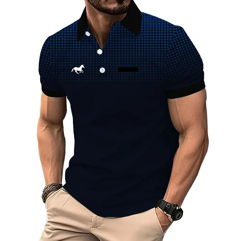 Polo de Golf con solapa deportiva para hombre, Digital 3D Camiseta de manga corta con estampado, Polo informal de negocios de verano