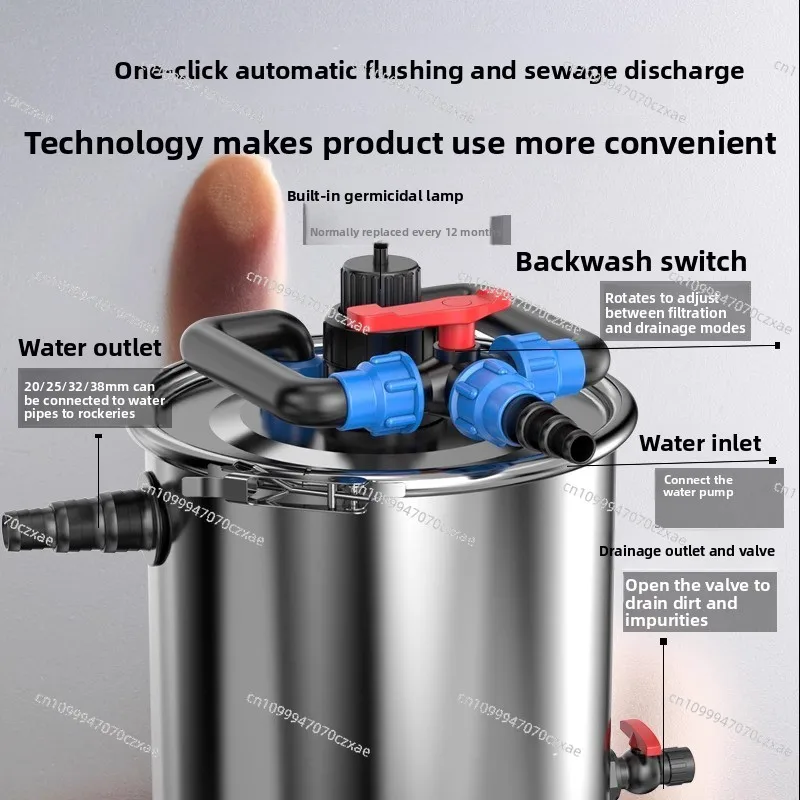 Stainless Steel Fish Pond Filter, Water Circulation System, External Outdoor Hidden Filter Bucket for Fish Pond