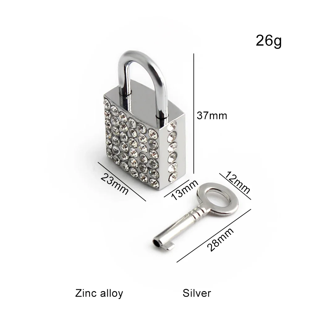 2/5/10Sets 23x37mm Rhinestone Metal Key Lock For Women Men Handbag Bags Punk Jewelry Padlock Pendants Decorative Accessories