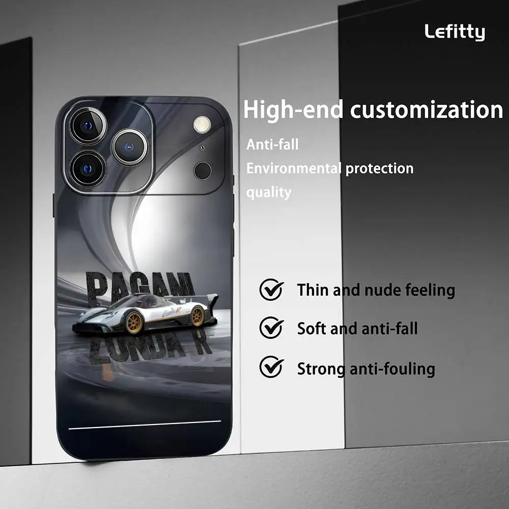 クラシックラグジュアリーP-P-Pagani iPhoneケース iPhone 17 16 15 14 13 12 11 Pro Max Plus Mini対応 ブラックフロストソフトシェルケース