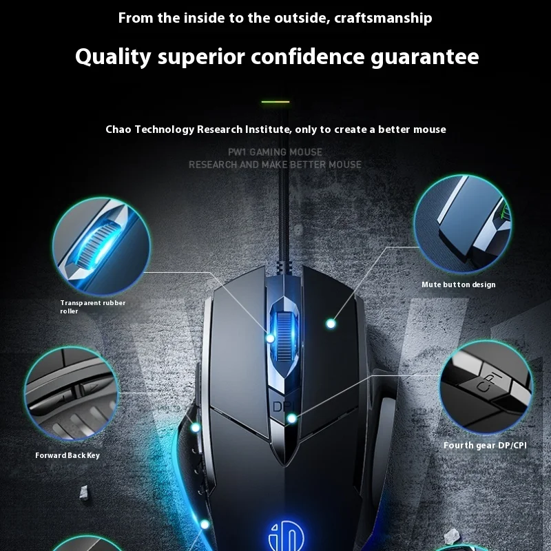 

Inphic Pw1 Wired Mouse Mute Game Esports Office Usb Desktop Laptop Game Office Multi-Scene Feel Comfortable High-Looking