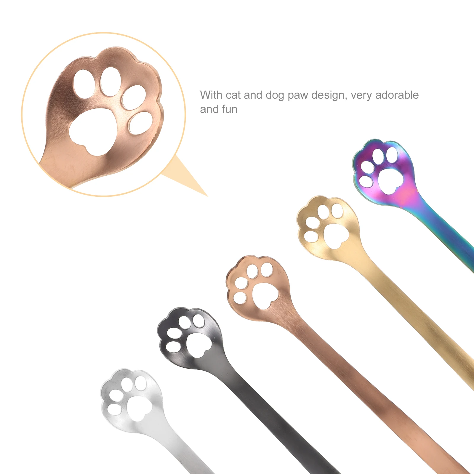 

5pcs Cat Claw Coffee Spoon Stainless Steel Cute Kitchen Utensils Creative Mixing Spoon Stirring Ideal Cakes Desserts