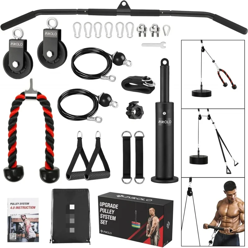 AQMikolo Upgraded Weight Gym,LAT and Lift System,Cable Pulley Attachments with Adjustable Length Cabl