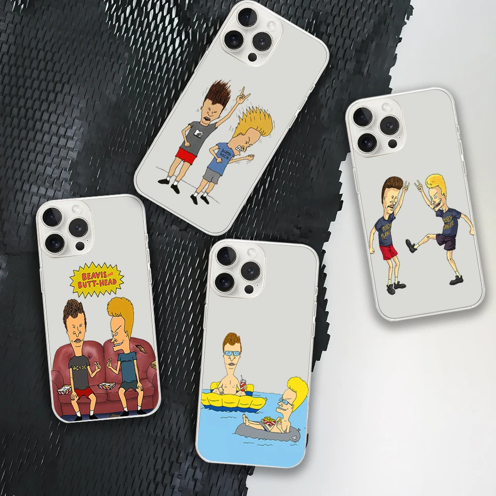 Cartoon B-B-Beavis and B-Butthead Phone Case for iPhone 12 11 13 14 15 16 Max Pro Plus Transparent Soft Shell