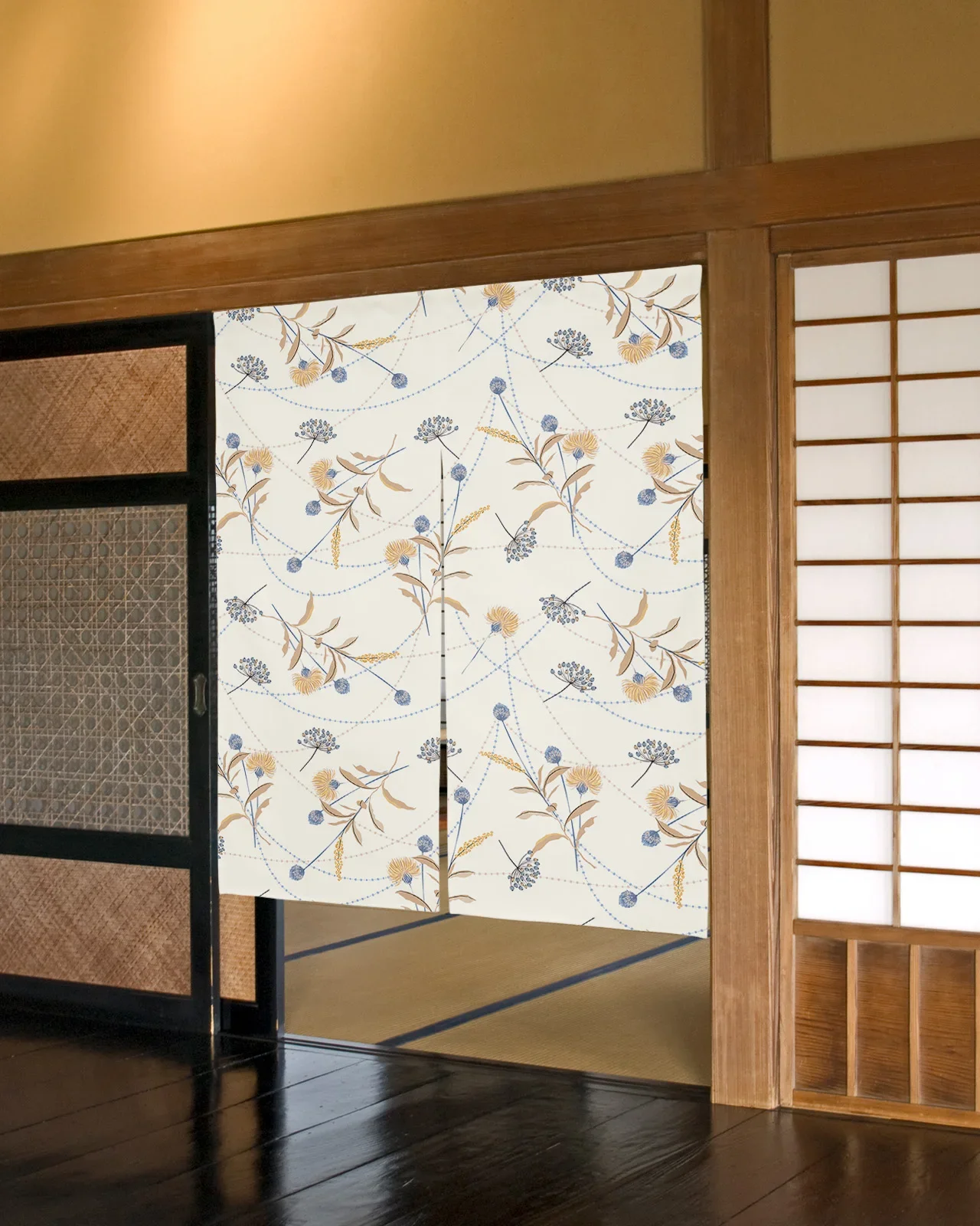 فراشة الزهور نبات الهندباء ستارة الباب النمط الياباني المطبخ التقسيم الستار الستائر مدخل معلق نصف الستائر #6