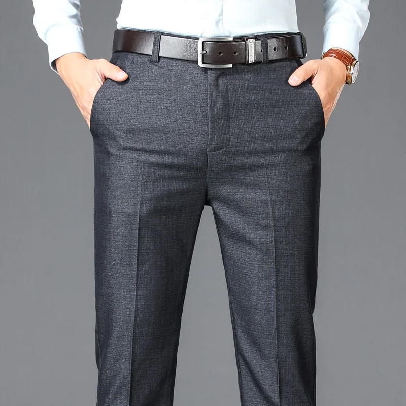 

Business Casual Suit Pants Men Solid High Waist Straight Office Formal Trousers Classic Style Suit Long Pants Plus Size JJ32