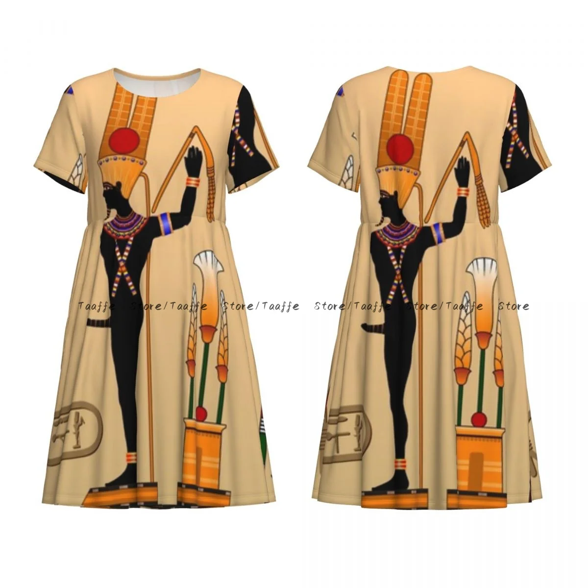 فستان نسائي صيفي من مصر القديمة فستان كاجوال برقبة دائرية وأكمام قصيرة #4