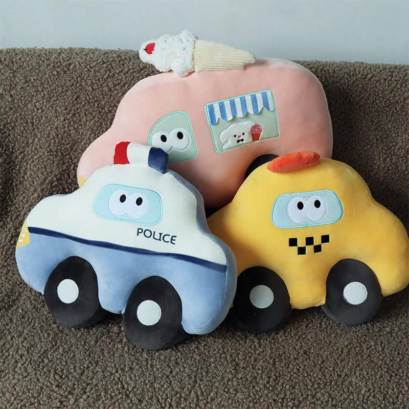Simulação táxi carro de polícia brinquedos de pelúcia kawaii carro bonecas recheado macio veículo travesseiro criativo natal presente aniversário para crianças