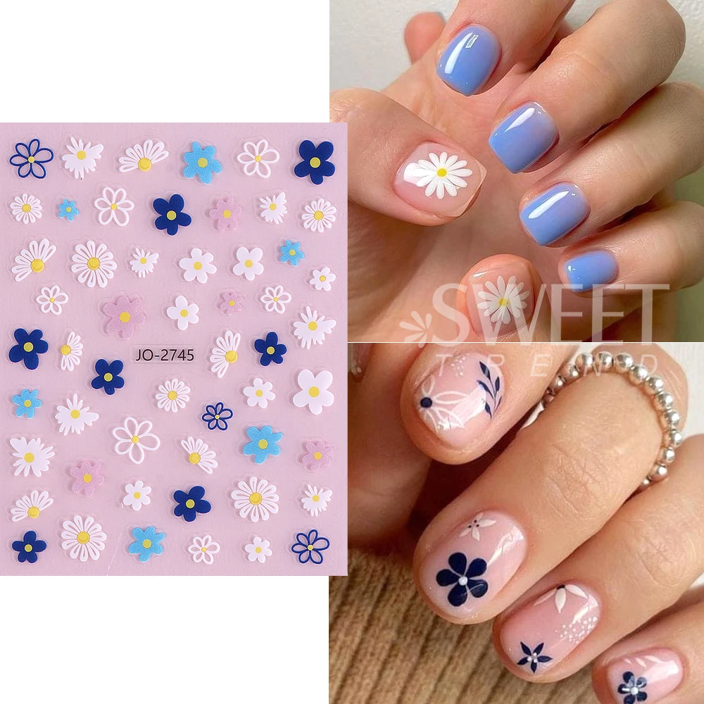 3/5pcs Cute Butterfly Flower Bow Nail Stickers Adhesive 3D Daisy Star Heart Bear Letter Nail Art Slider DIY Manicure Decorations