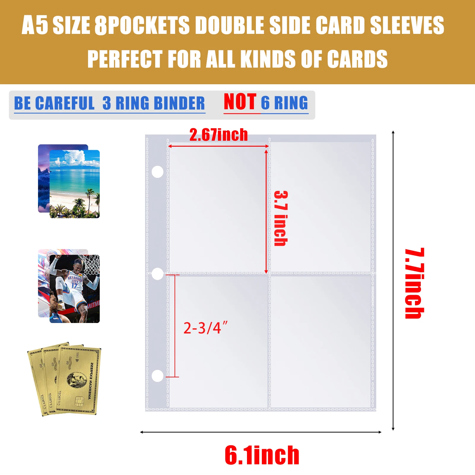 New 80/180 Pockets Baseball Card Sleeves Double Side 4/9-Pocket Trading Card Binder Sleeves Page Protectors Sheet for Holder