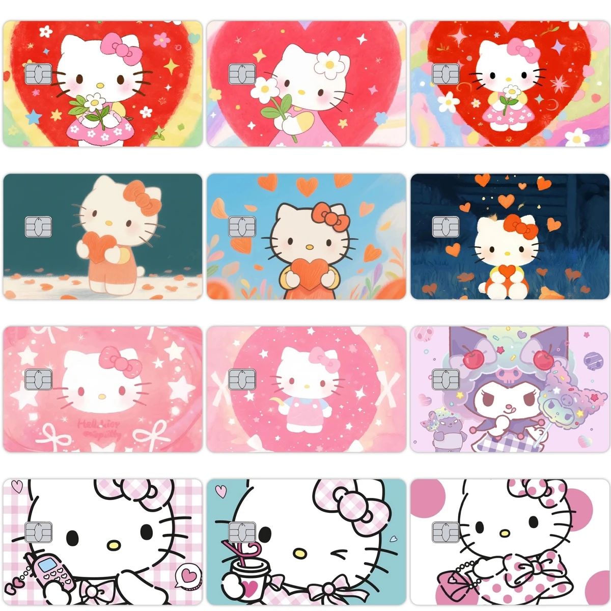 

Kawaii Sticker Hello Kitty Love Print Pattern Anime Film Skin Cover for Credit Debit Bank Ic Visa Bus Pass Card Waterproof Decor