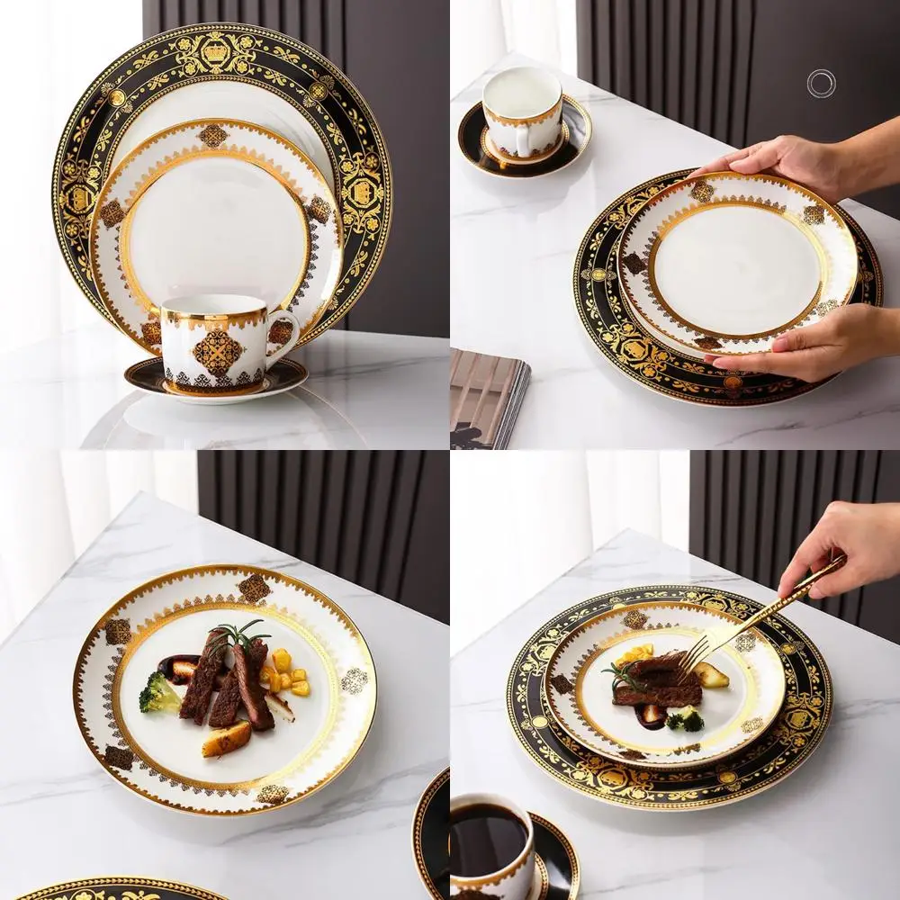 

Набор столовой посуды из костяного фарфора из 8 предметов для 2 элегантных обеденных тарелок, кофейных чашек, блюдец, устойчивых к царапинам, можно мыть в посудомоечной машине