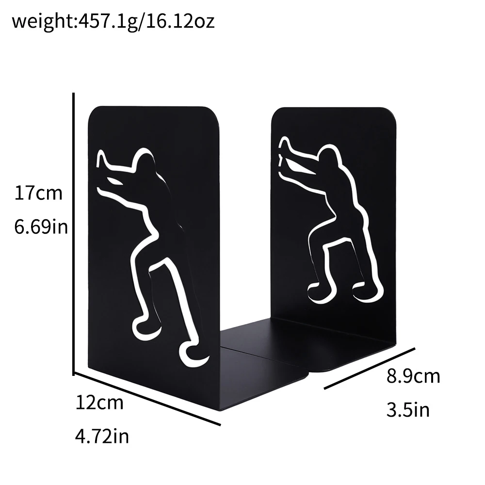 Metal Bookends L Shape Iron Book Holder with Human Silhouette Hollow Design Decorative Book Stopper for Bookshelf Office Desk Ho