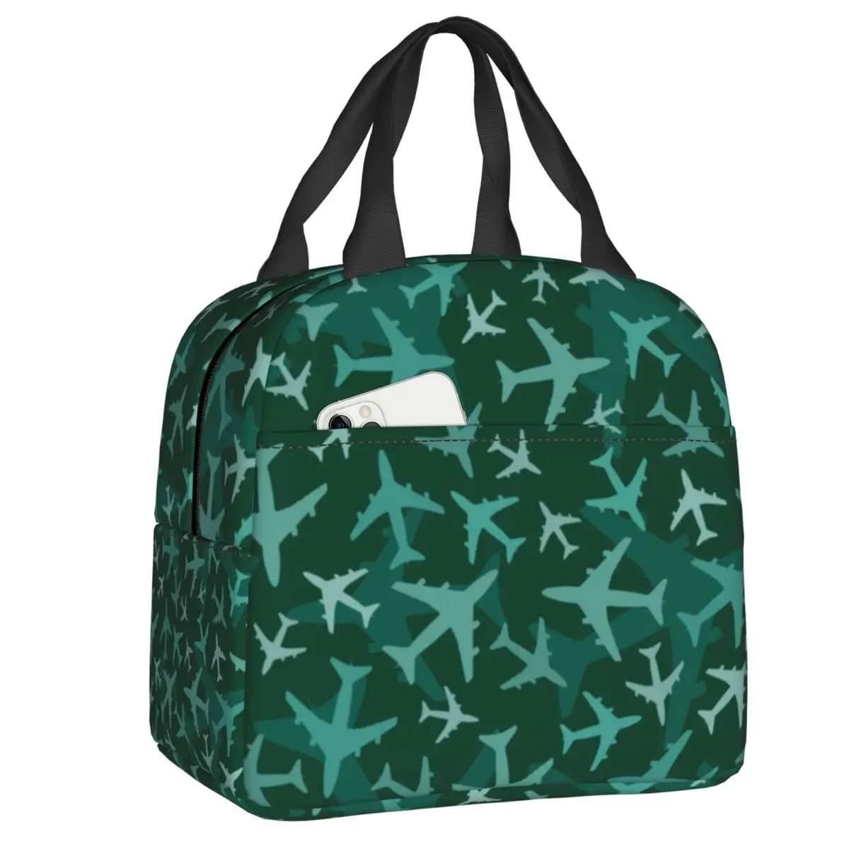 

Custom Aviation Airplane Pilot Camouflage Insulated Lunch Tote Bag for Women Resuable Thermal Cooler Food Lunch Box School