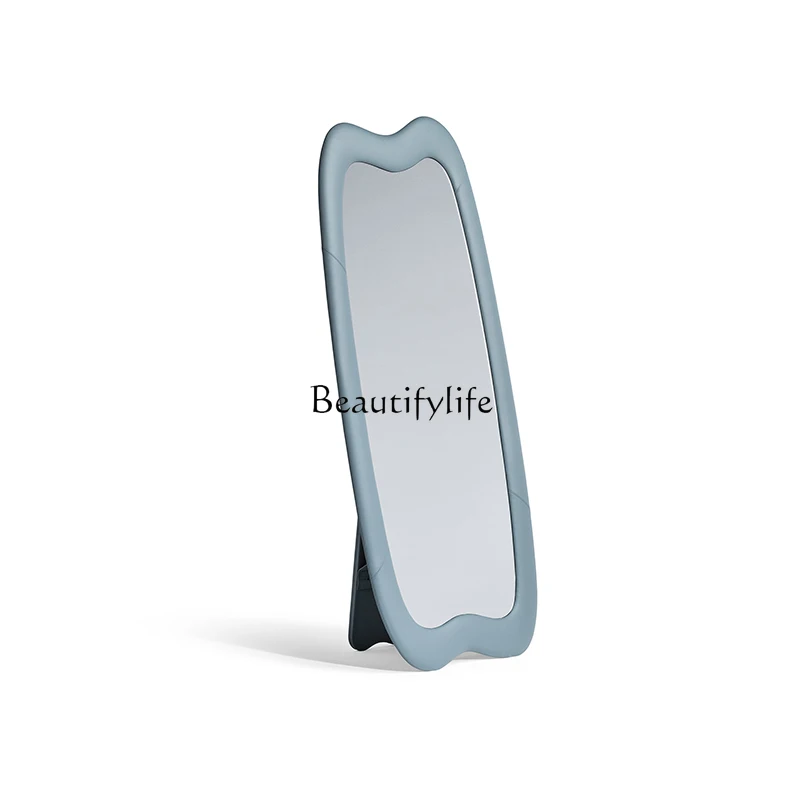 Italian minimalist full-length mirror modern light luxury high-end leather floor-to-ceiling full-length mirror