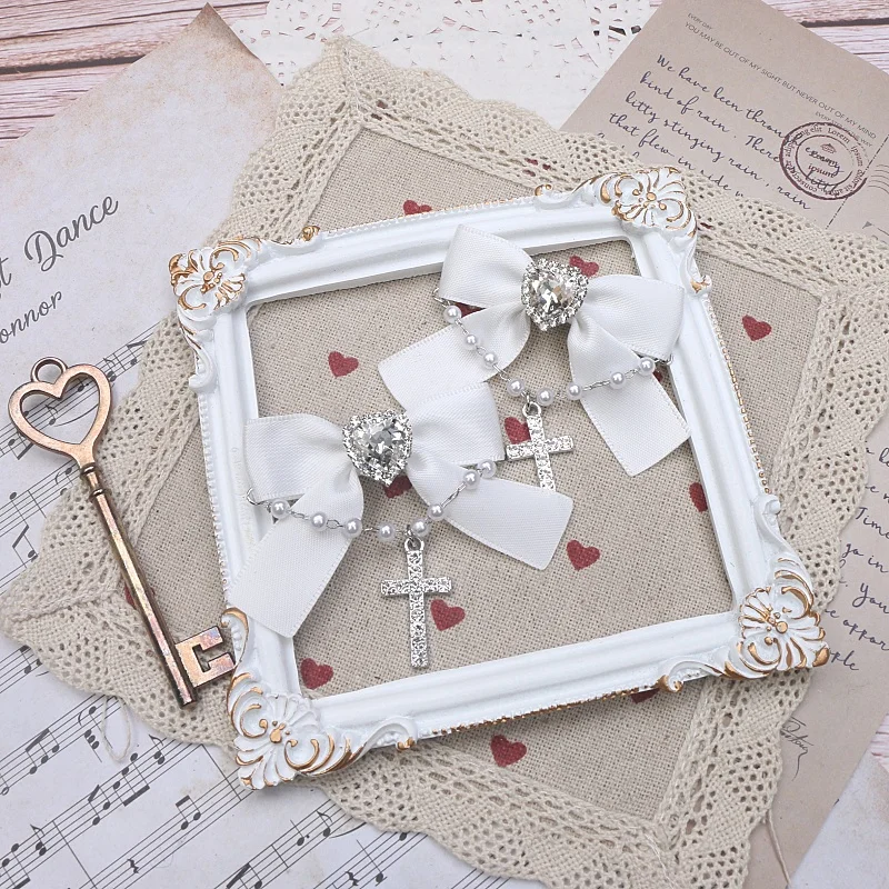 Accessories for Women Bow Hair Clips Rhinestones Cross Pendant Loria Bowknot Fashion Lolita Harajuku Y2K Girl Hair Pins