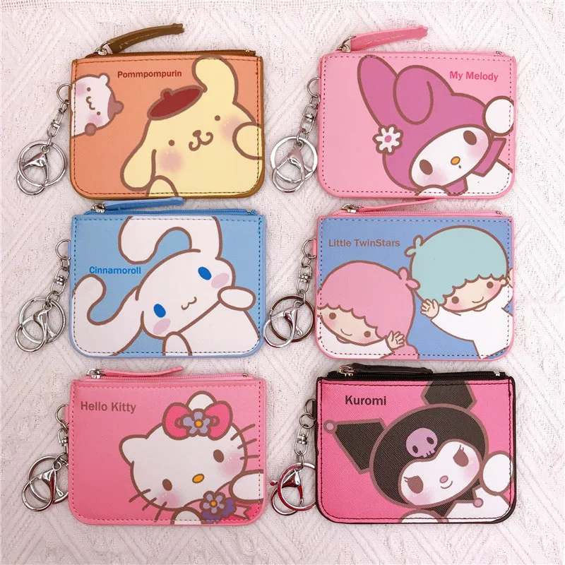 Kawaii Sanrio Cartoon Wallet Cheap Cinnamoroll MyMelody Hello Kitty Kuromi Pachacco Leather Card Holder Cute Coin Purse