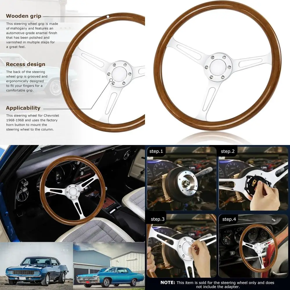 

15-дюймовый деревянный руль, гоночный руль с 6 отверстиями, классический деревянный руль с кнопкой звукового сигнала для Chevrolet 1968-1968 гг.