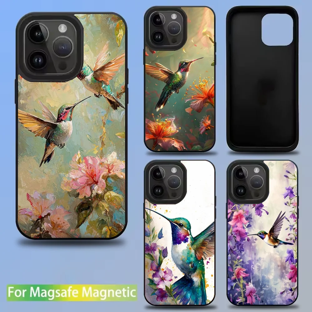 

Hummingbird and Flowers Phone Case For IPhone 16 15 14 13 12 11 Pro Mini Max Soft Magnetic Cover