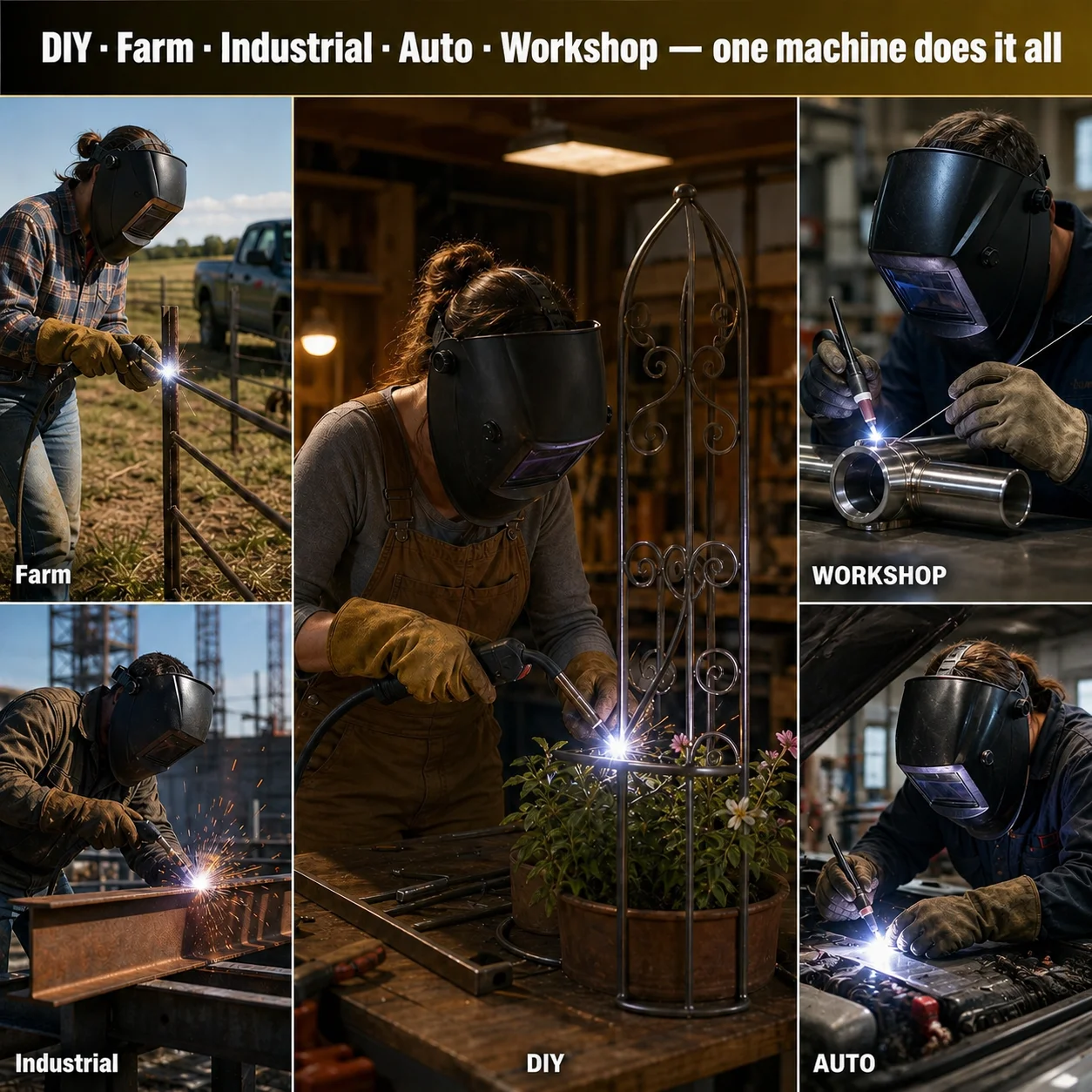 Tig Welder 140A 5-in-1 Multiprocess, Gas MIG Flux Core Lift TIG Stick Pulse Welding Machine, Dual Voltage 110V/220V Portable for Home Garage Farm, Fits 10lb Wire Spools, Equipped with a TIG Torch and The 20pcs-14AK MIG Welding Gun Accessories Kit ，Weld Au