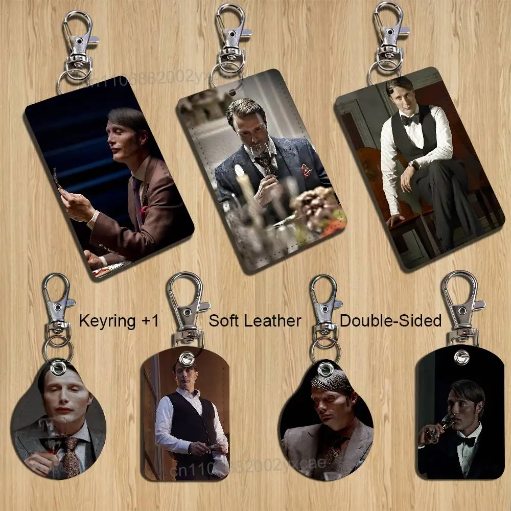 

Actor cool H-Hannibal Lecter Rectangle ID Card Case Keychain Access Card Bag Key Tag Ring Leather Card Holder Key Ring Access
