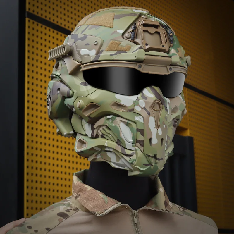 Assault Helmet Tactical Mask, Integrated Design, Built-in Communication Headset, Anti-Fog Fan, Replaceable Lenses