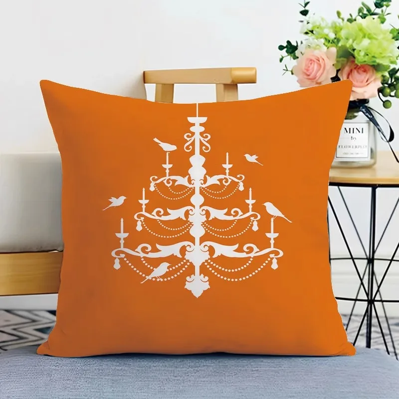 Orange geometric check pattern throw pillow cover with short plush print living room sofa decoration cushion cover pillow covers