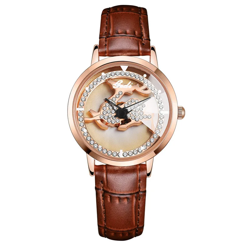 

Легкие роскошные часы, инкрустированные бриллиантами, нишевые высококачественные кожаные кварцевые часы, женские модные водонепроницаемые часы