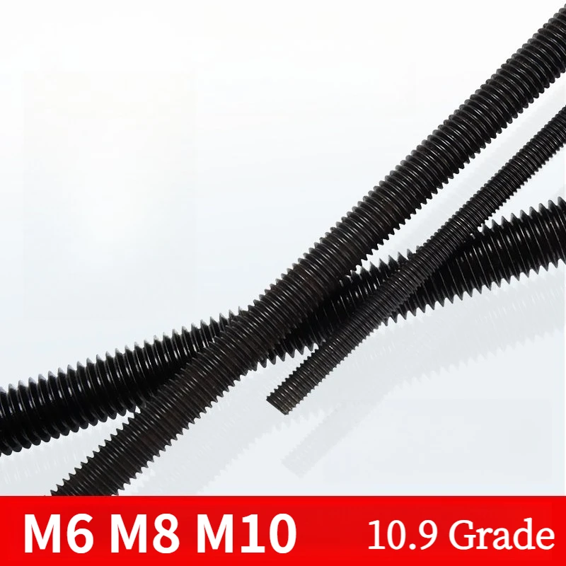 M6 M8 M10 10.9 Carbon Steel All Thread Stud Fully Metric Headless Bolts Thread Stud Rods Screws Length 20-200mm