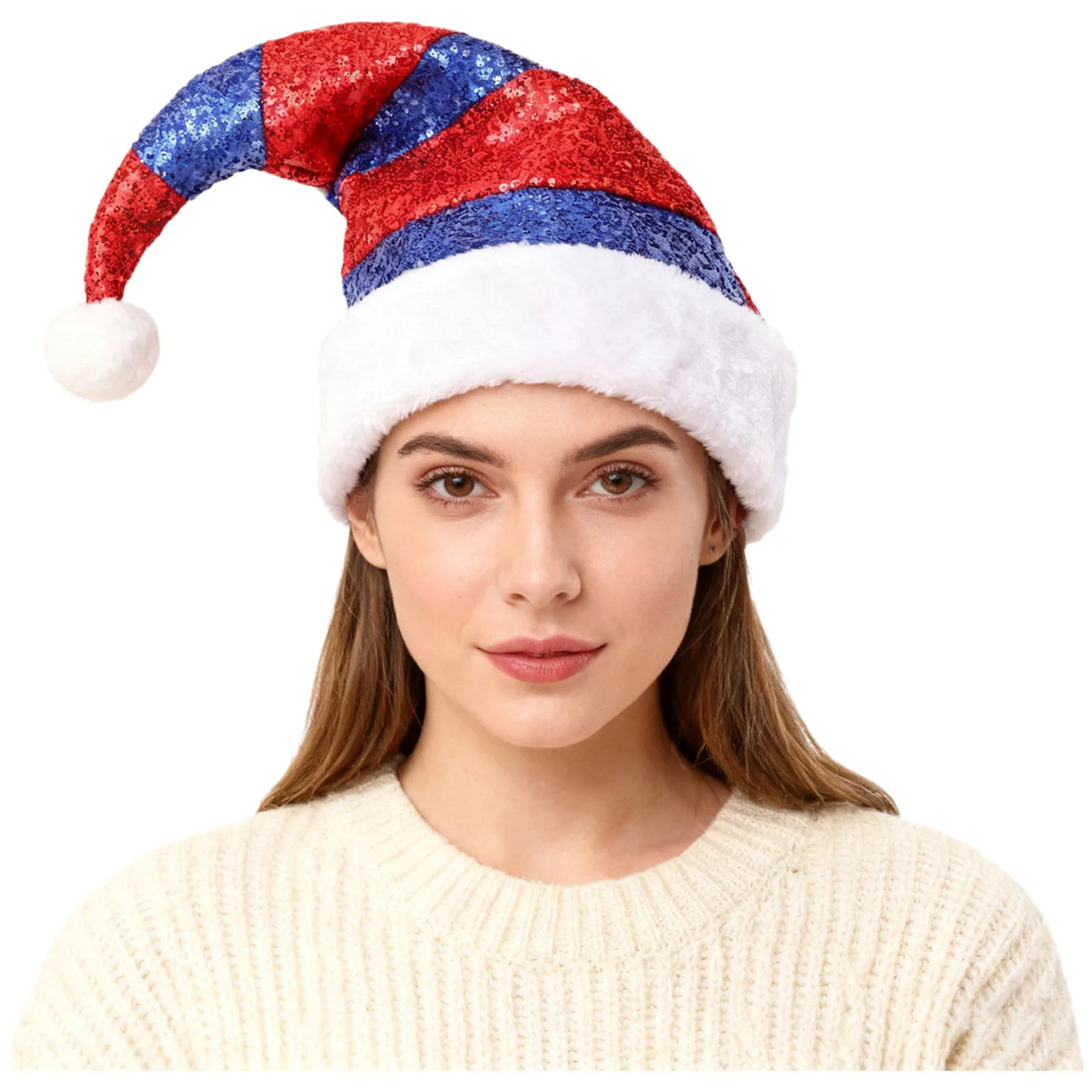 1Pc クリスマスエルフコスプレ帽子大人のキラキラスパンコールストライプサンタ帽子ホリデーパーティーコスチュームサンタ新年ギフトアクセサリーキャップ