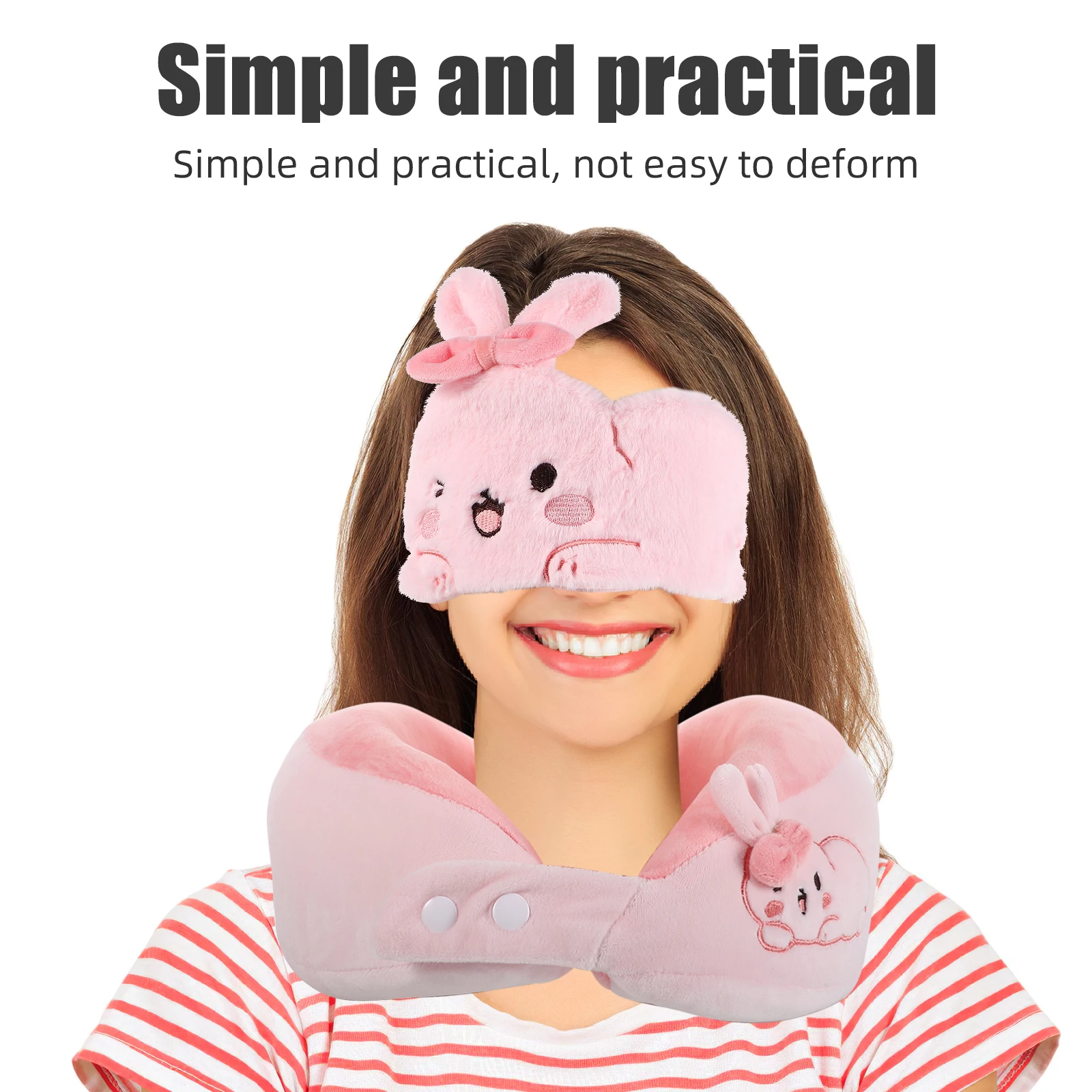 

1 Set Neck With -Shaped Travel Cute Bunny Sleep Mask For Airplane Office Car Home Nap Portable Lightweight Set Cartoon Neck