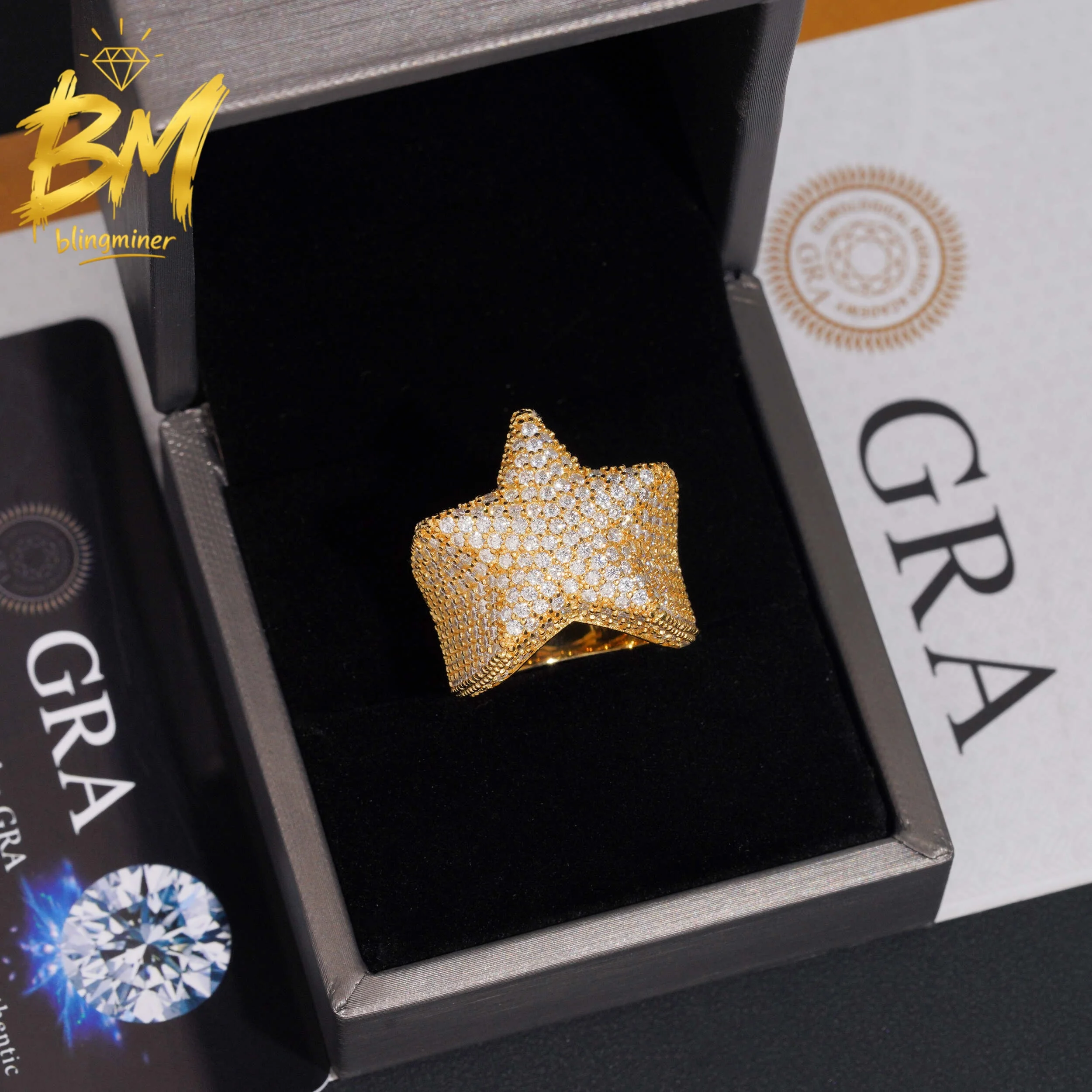 Blingminer Hip Hop Star VVS Moissanite Rings For Men Women S925 Silver Finger Jewelry Pass Diamonds Tester GRA Free Shipping