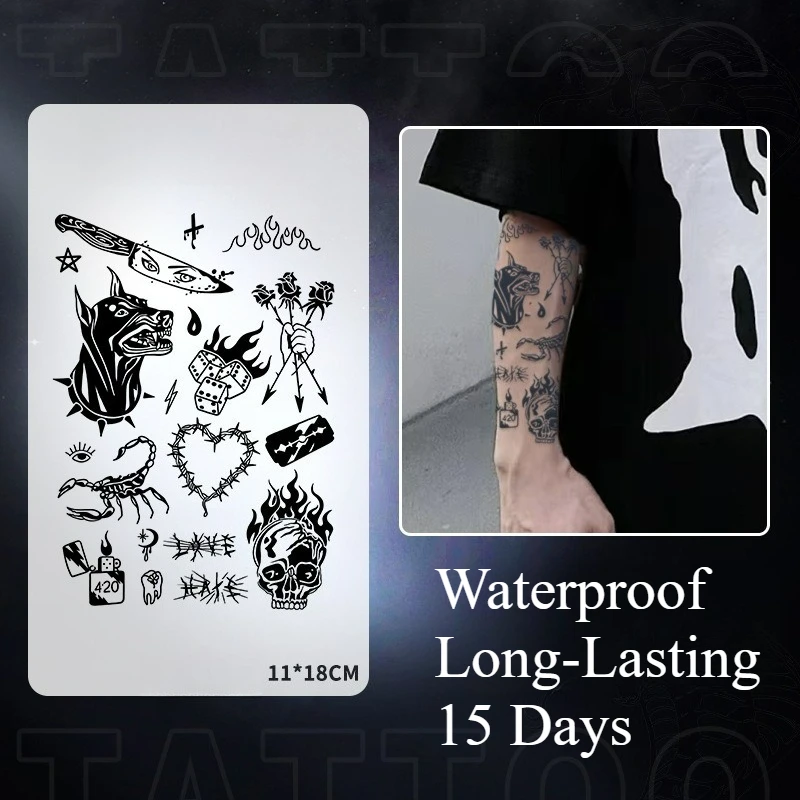 

skull shoe dice pattern Temporary Tattoos for Men Women Waterproof Long-Lasting 15 Days Tattoo Stickers Realistic Fake Tattoo