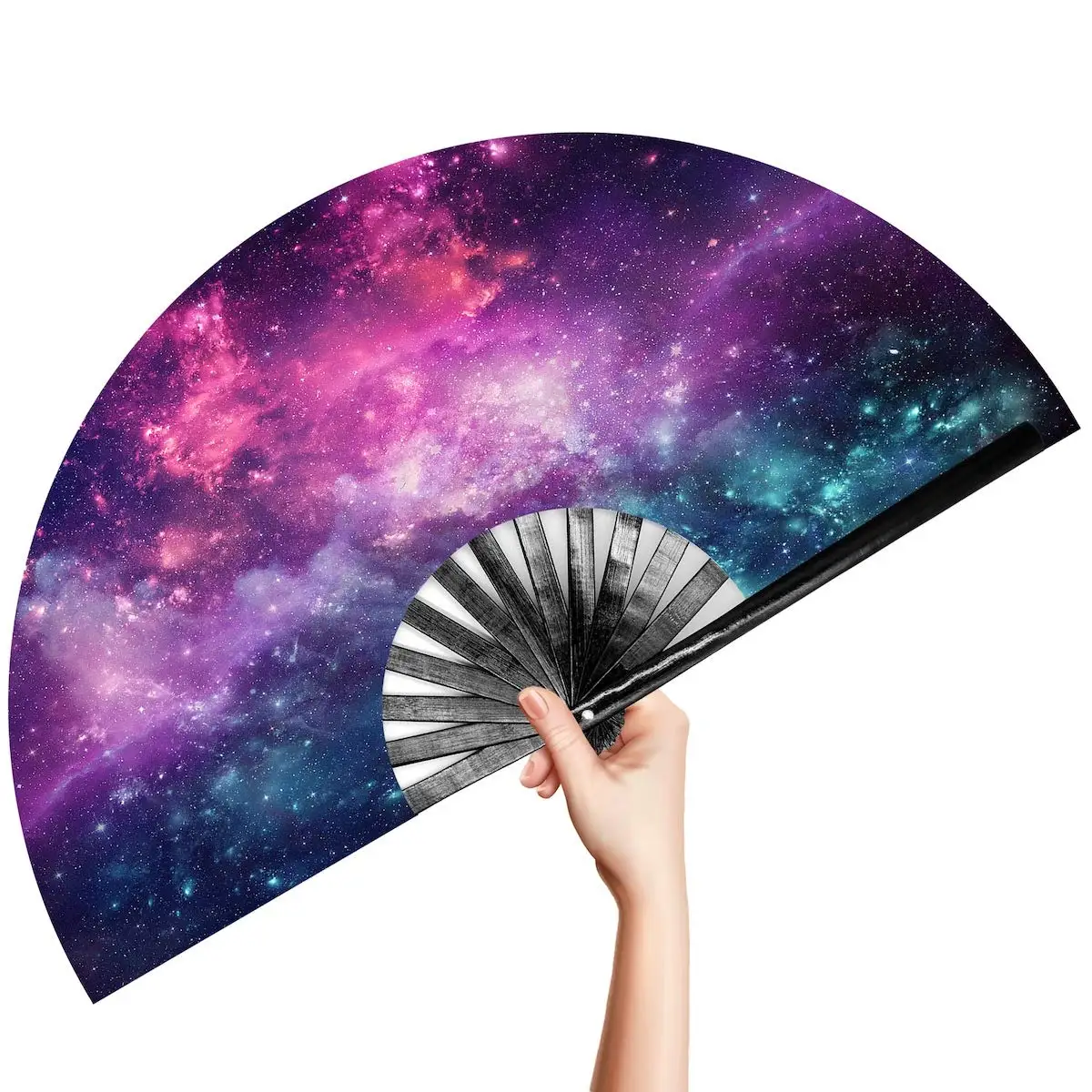 Universe Galaxy Outer Space Folding Fan for Raves Halloween Burlesque Handheld Folding Fans Women Festival Accessories Hand Fan