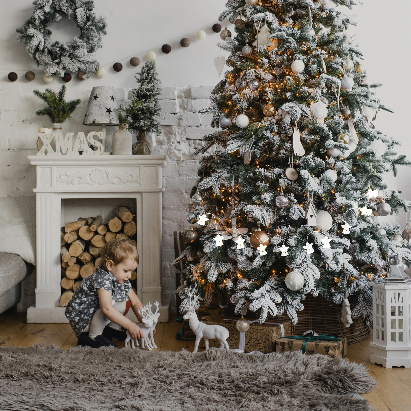 1 قطعة خشبية الملاك شكل مصباح سلسلة الإبداعية عيد الميلاد ديكور الإضاءة رائعة في الهواء الطلق داخلي حفلة مصباح حديقة سلسلة مصباح #1