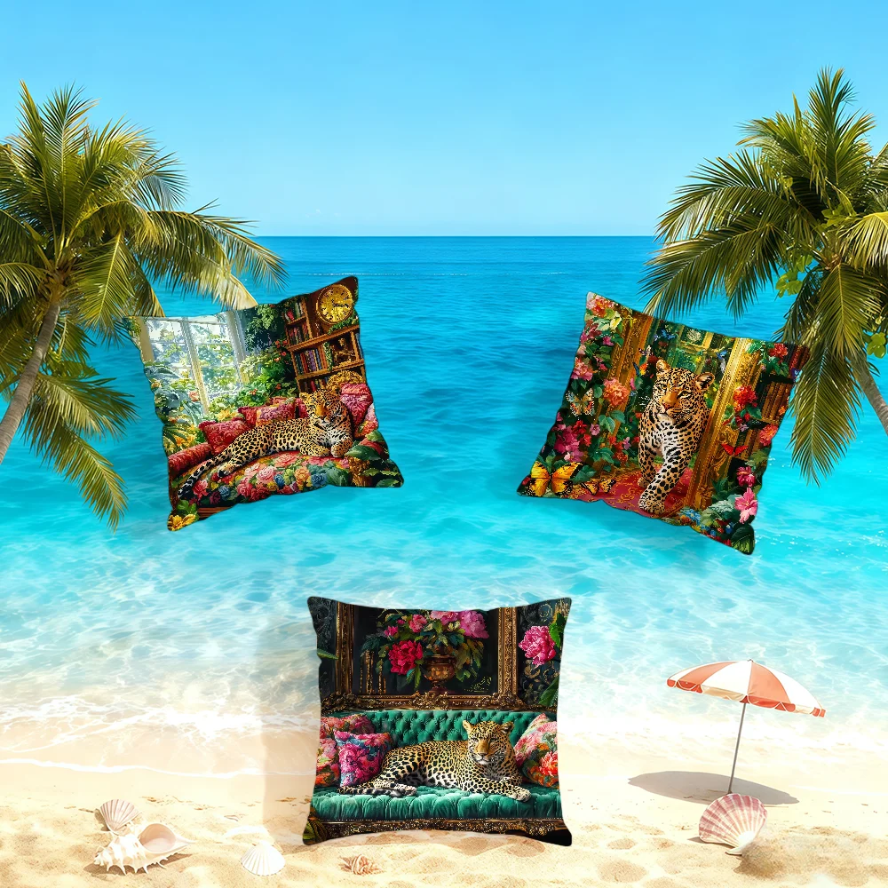 Oil Painting Tropical Flowers Parrot Leopard cushion cover Home Bedding Sofa living Room pillowcase Simple Skin Cushion Cover