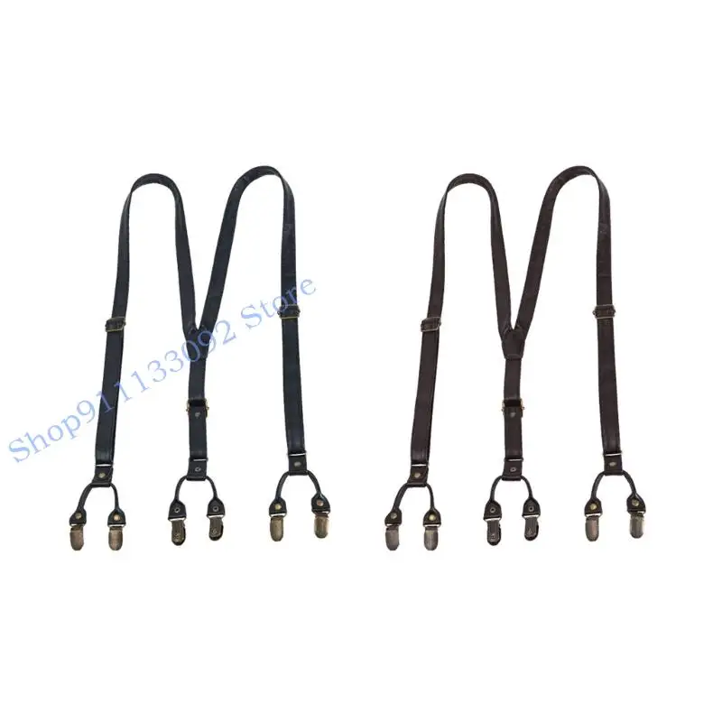 H9ED ريترو 6 كليب الحمالات قابل للتعديل للرجال العملي بولي PU حزام من الجلد حزام نونسليب بانت كليب #1