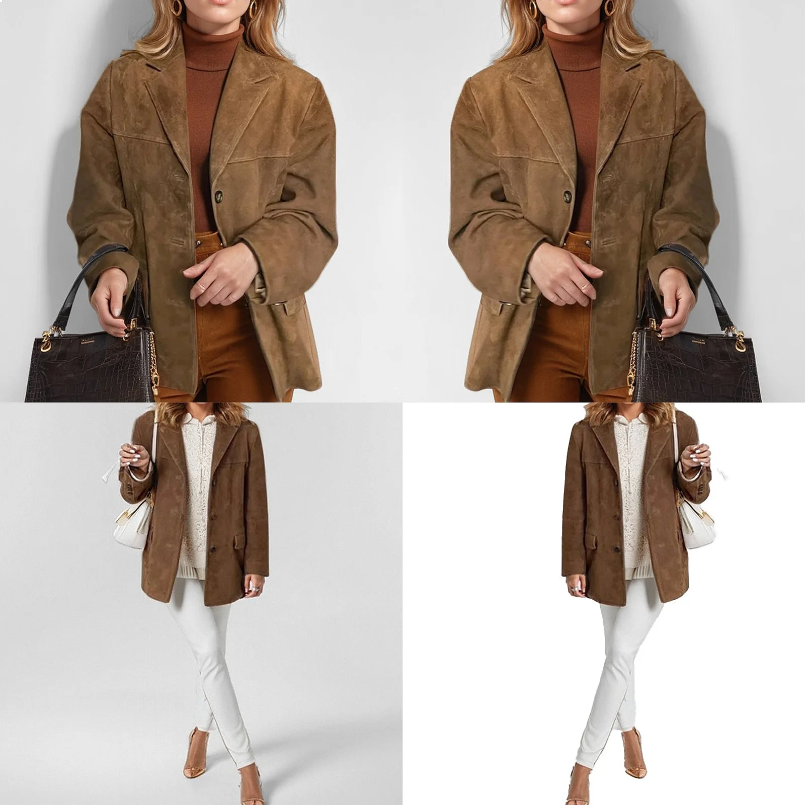 

Vintage Brown Loose Long Sleeve Blazer Jacket with Pockets for Women Spring Summer