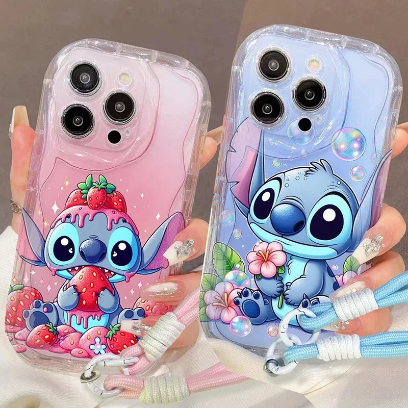 Stitch Lanyard Case For Infinix Hot 50 30i 40i 30 Play Note 30 40 50 Pro Plus GT 30 Pro Smart 9 8 7 Tecno Spark 20 20C Cover