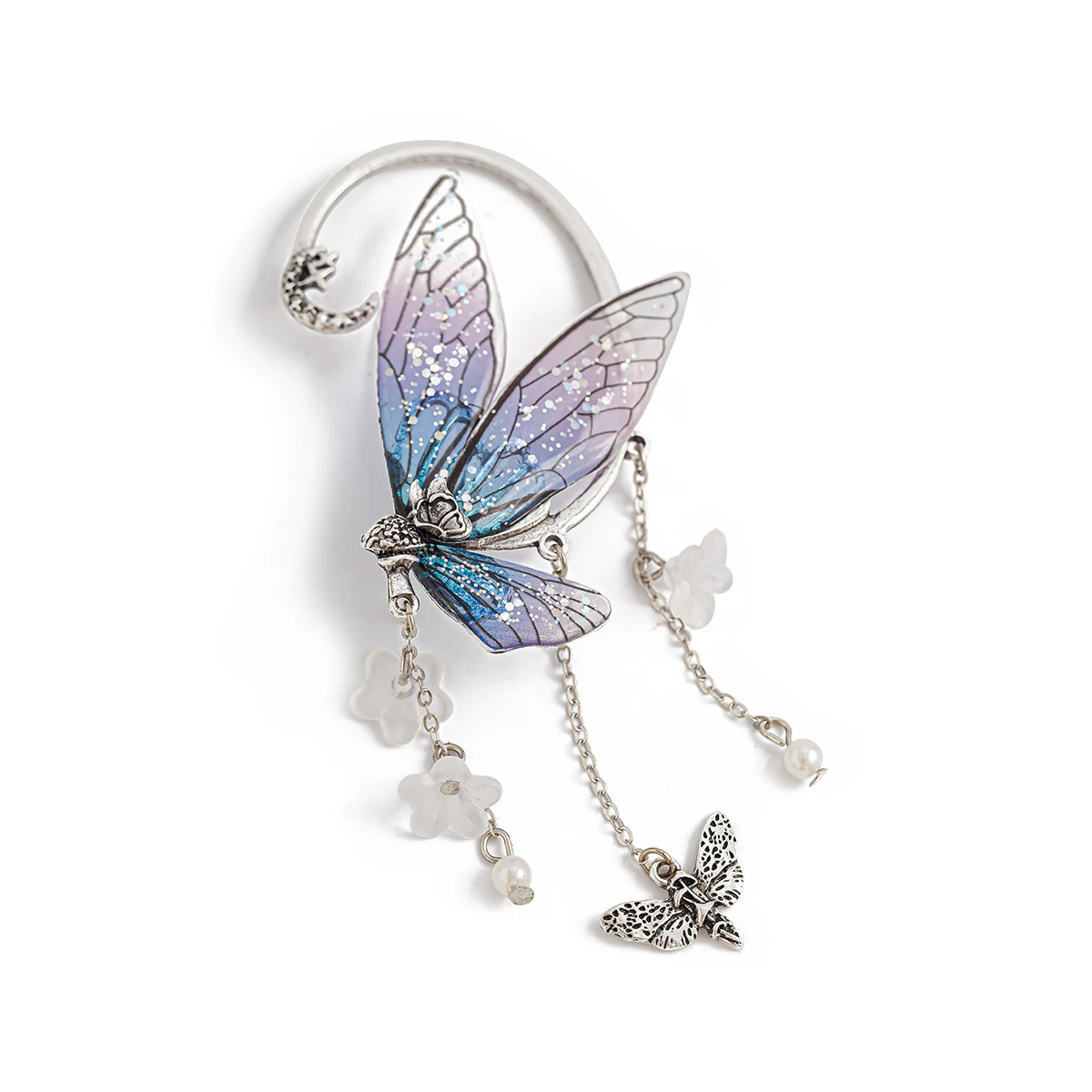Ingemark 1PC Kpop Sweet Colorful Butterfly Tassel Clip Earrings Women Wed Bridal Elegant Elf Fairy Ear Cuff No Piercing Jewelry