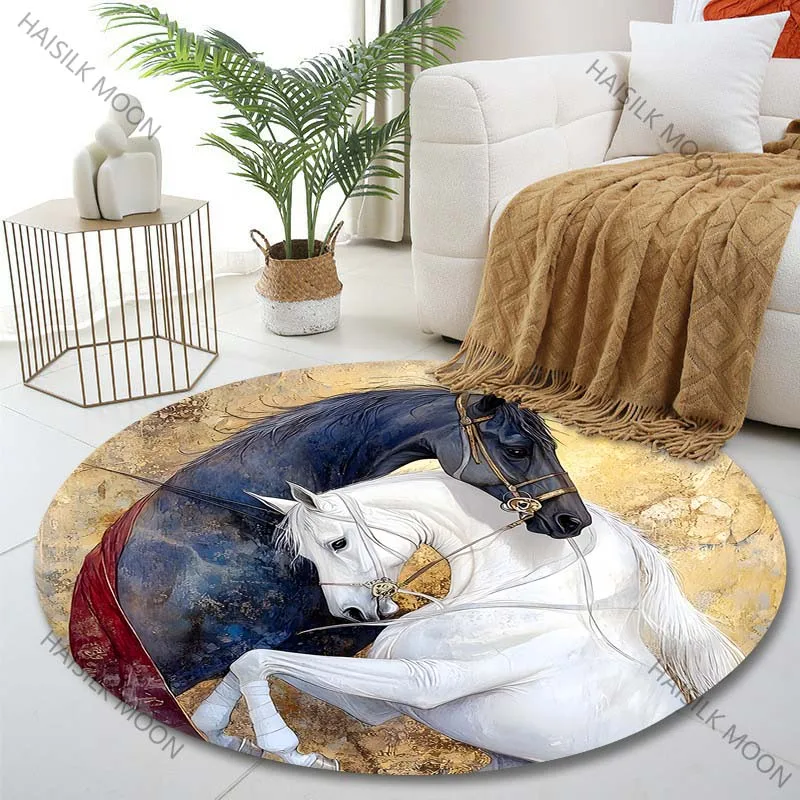 1PC Two horses embracing art Print Round Carpet for Living Room Bedroom Sofa Table Floor Mat Area Rug Luxury Gift