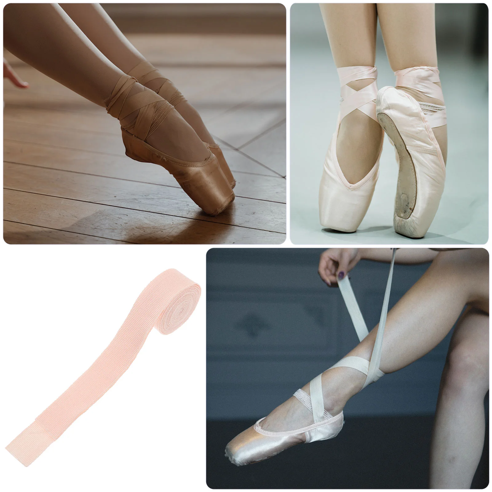 Strappy Pointe รองเท้าบัลเล่ต์ริบบิ้นริบบิ้นสําหรับลูกไม้สีชมพูแสดงผ้าใบเต้นรํา Miss Ties