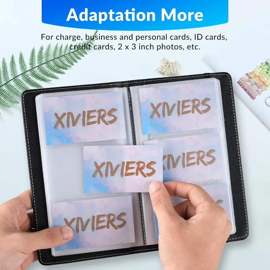 منظم بطاقات العمل المصنوع من جلد البولي يوريثان بسعة 240 حامل بطاقات العمل منظم حامل بطاقة الائتمان للنساء والرجال #5