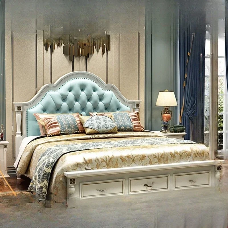 Modern Solid Wood Bed Bedroom American Double Furniture Master Storage Princess