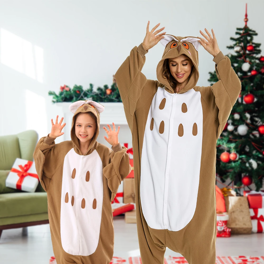 

Owl Costumes For Kids Unisex Winter Soft Hooded One-piece Pajamas Halloween Christmas Animals Cosplay Sleepwear Jumpsuit 1