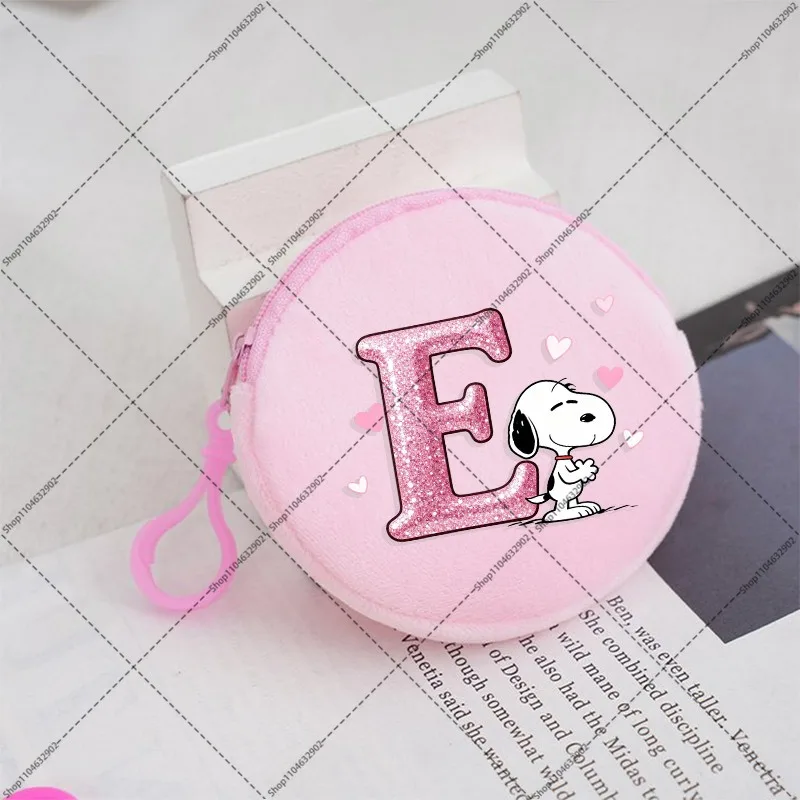 Snoopys Cute Purse Cartoon Anime Pattern Alphabet A-Z Printed Pink Wallet Women Portable Mini Purses Kawaii Coin Pouch Gifts New